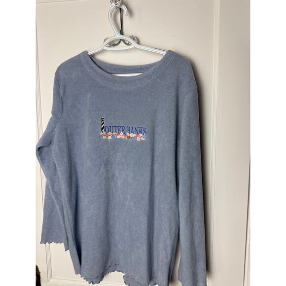 Vintage Outer Banks Granny Blue Fleece Embroidered Crewneck Sweatshirt Size XL - Picture 2 of 7